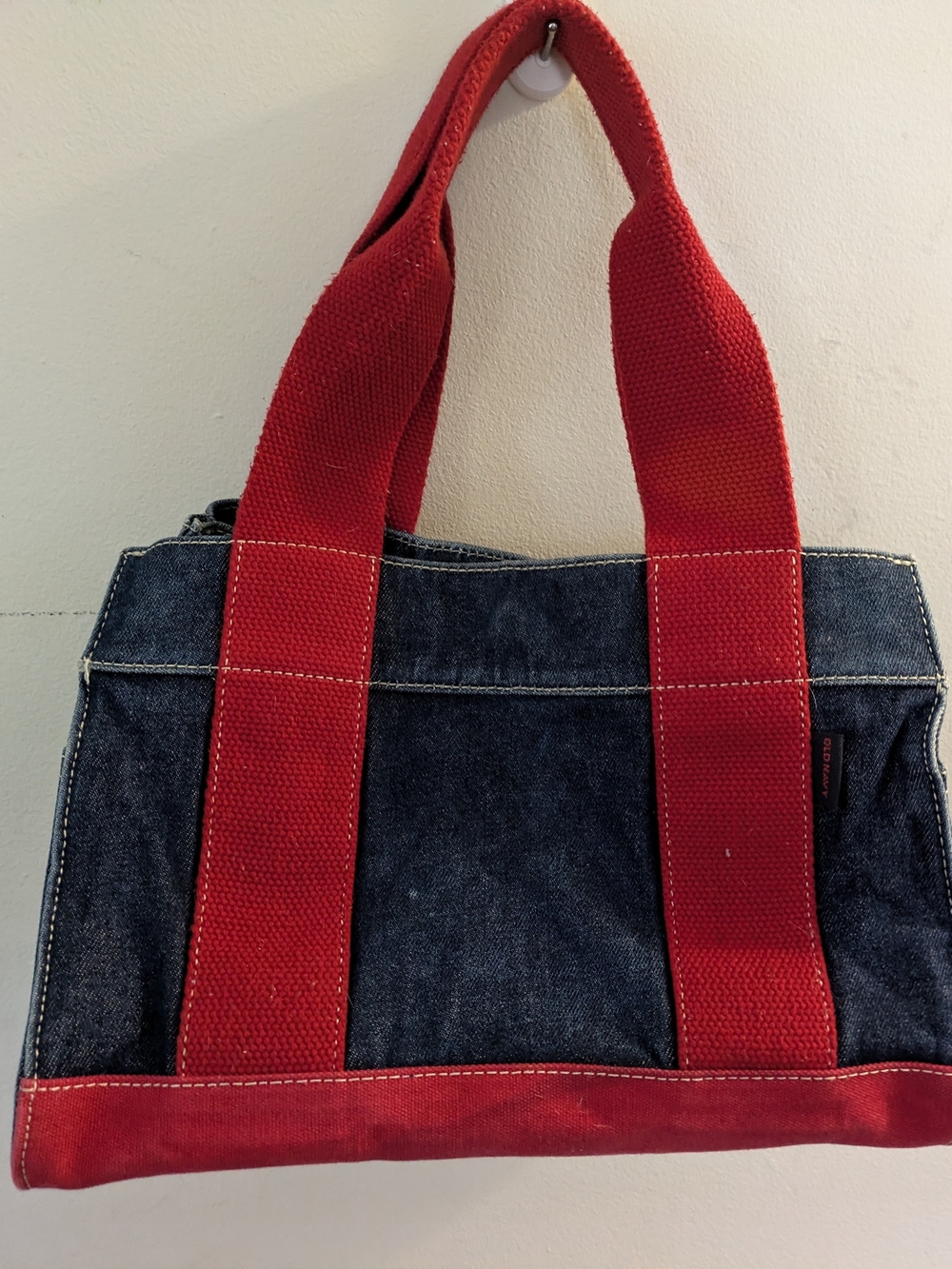 Old Navy Denim Tote with Red Straps